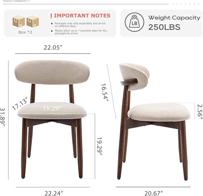 COLAMY Wooden Dining Chairs Set of 4, Modern Fabric Upholstered Kitchen Side Chairs, Farmhouse Dining Room Chair with Foot Pegs, Beige - Image 2