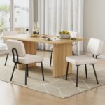 Dining Chairs Set of 4, Upholstered Mid Century Modern Kitchen Dining Room Accent Chairs with Faux Leather Cushion Seat & Metal Legs for Kitchen, Living Room (White, Set of 4)