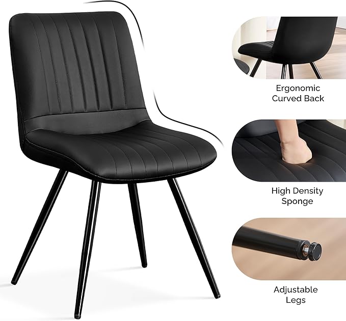 Dining Chairs Set of 4, Rustic Wood Dining Room Chairs with Metal Steel Frame & Slat Back, Modern Farmhouse Chair for Kitchen, Living Room (Black) - Image 3