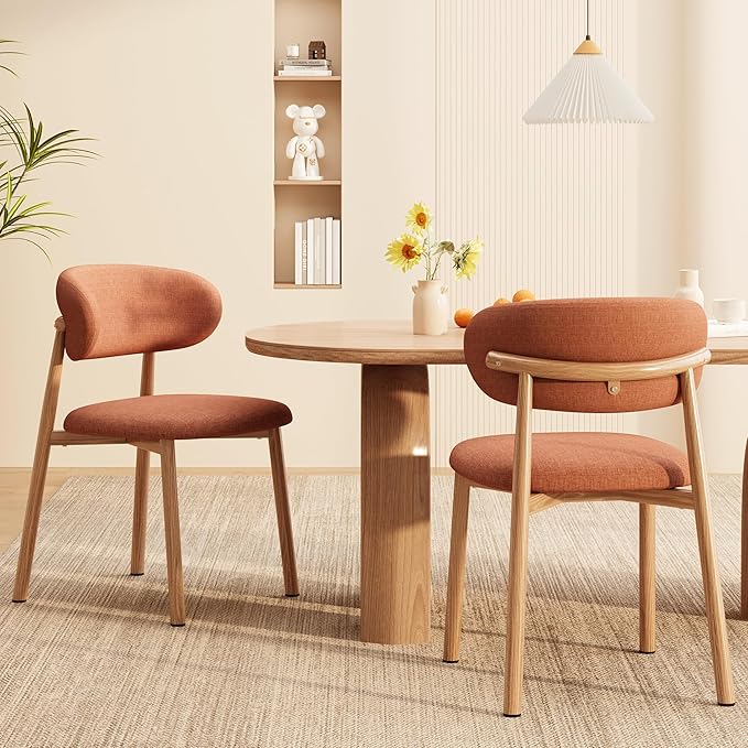 Kitchen Dining Chairs Set of 2 Modern Soft Linen Farmhouse Dining Room Chair with Metal Legs