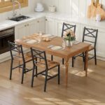 Dining Chair Set of 4, Rustic Wooden Kitchen Chairs with Backrest, Farmhouse Dining Chairs for Kitchen, Industrial Style Chair with Metal Frame, Easy Assembly, Rustic Brown TBHR1001S4
