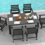 GREENVINES 7-Piece Outdoor-Dining-Set | HDPE Plastic 67'' Table and Chairs Sets for 6 | Patio Furniture | All Weather | Umbrella Hole | Black | for Poolside Garden Backyard