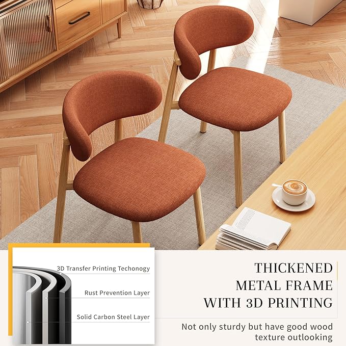 Kitchen Dining Chairs Set of 2 Modern Soft Linen Farmhouse Dining Room Chair with Metal Legs - Image 4