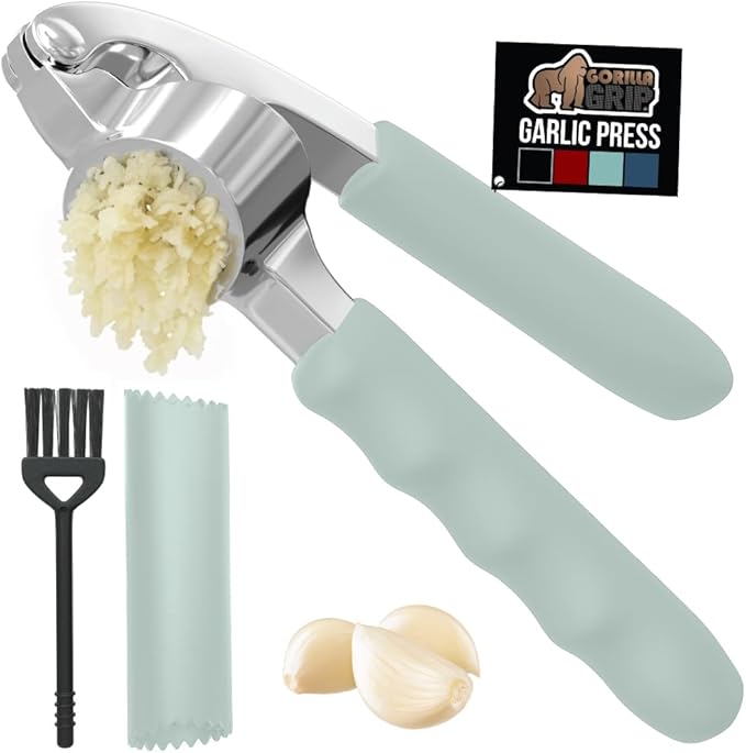 GORILLA GRIP Garlic Press and Peel Set, Heavy Duty Mincer Tool