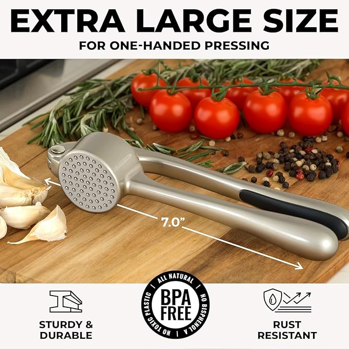 Zulay Kitchen Large Premium Garlic Press Set - Bigger Bowl for Bigger Garlic - Image 2