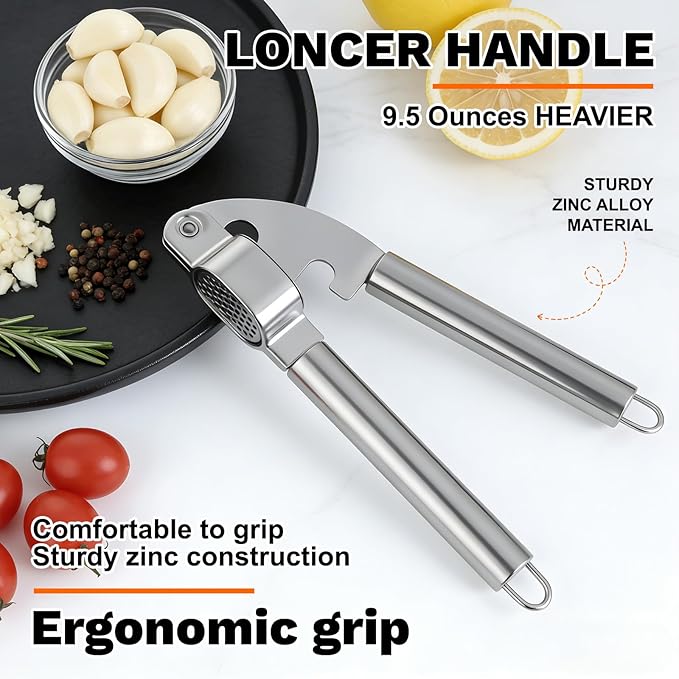 Stainless Steel Garlic Press,Thickened Garlic Crusher,Ergonomically Designed Handle for Effortless Garlic Paste Preparation - Image 3