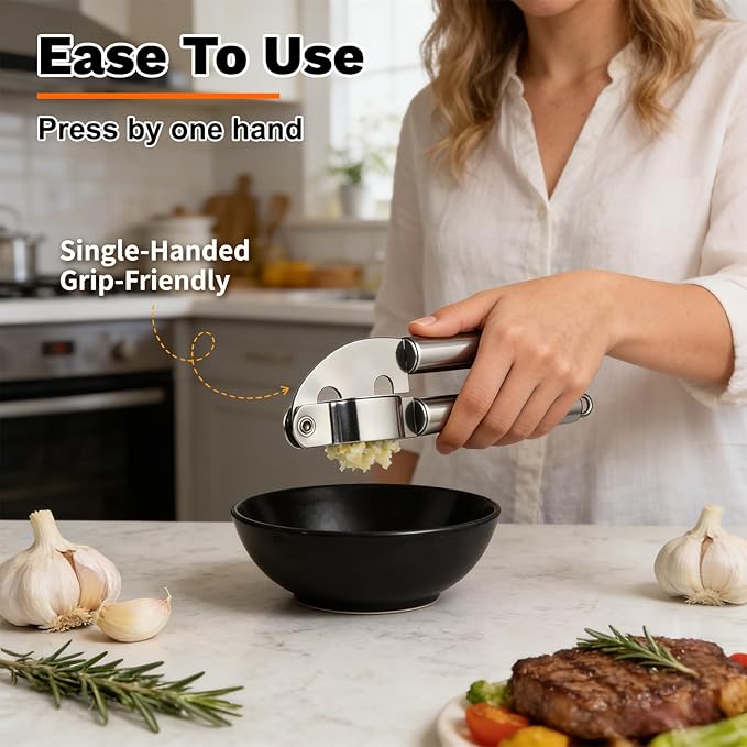 Stainless Steel Garlic Press,Thickened Garlic Crusher,Ergonomically Designed Handle for Effortless Garlic Paste Preparation - Image 2