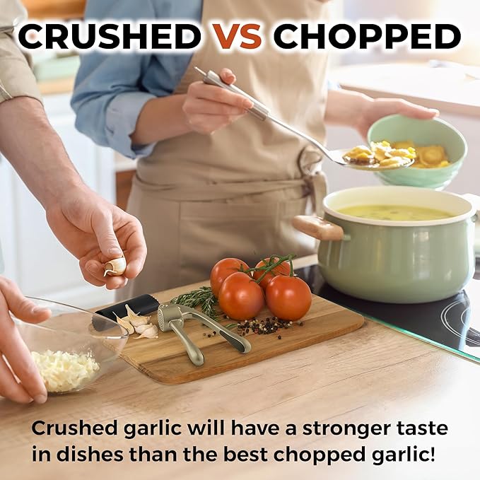 Zulay Kitchen Large Premium Garlic Press Set - Bigger Bowl for Bigger Garlic - Image 3